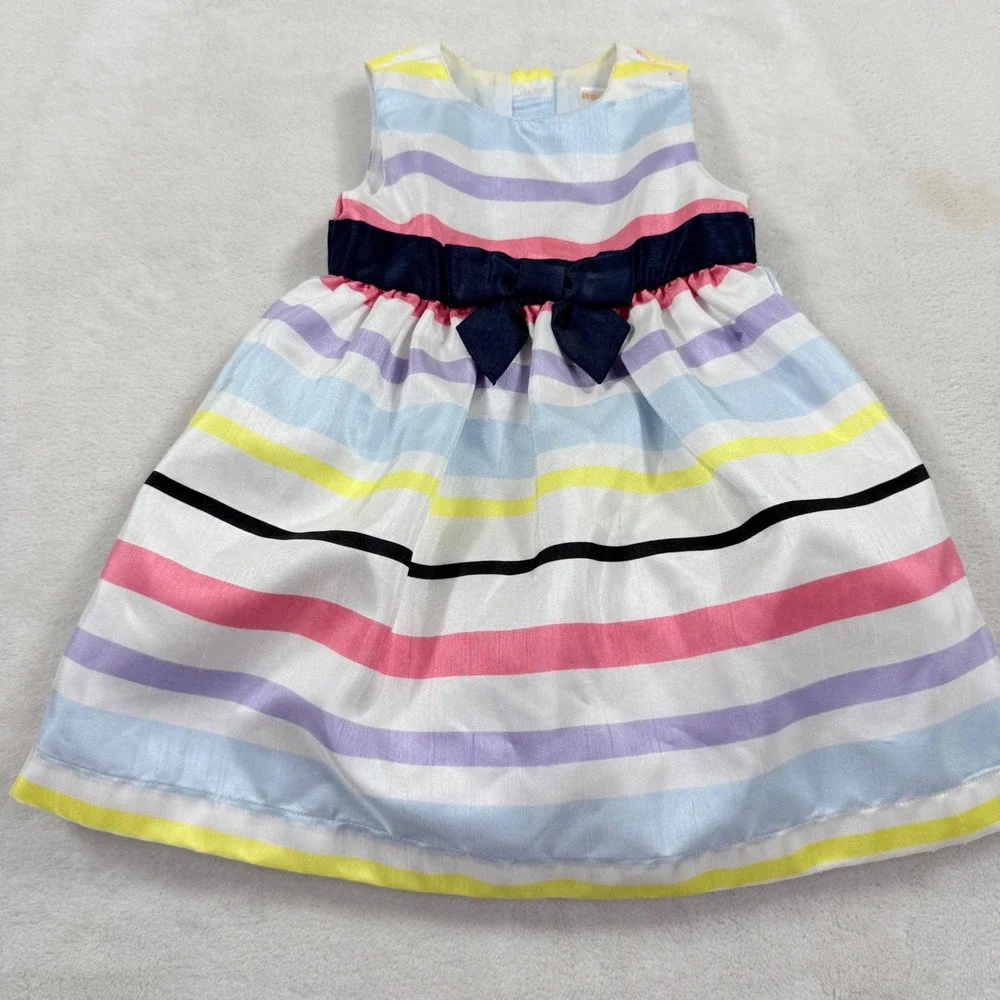 Gymboree Baby Girls Multi Color Striped Bow Party Dress 6-12 Months RN70530‎